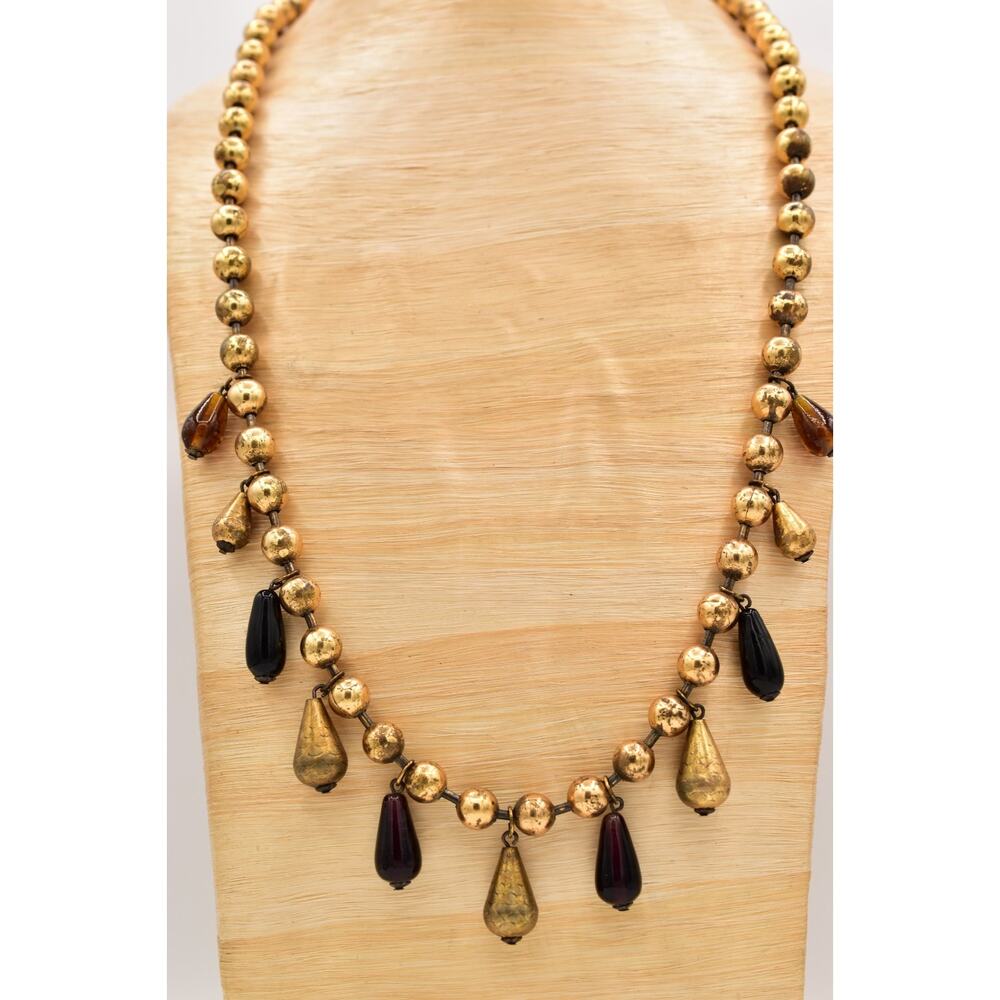 DVF Dian Von Furstenberg Vintage Beaded Necklace Dangle Metal Glass Signed 9J